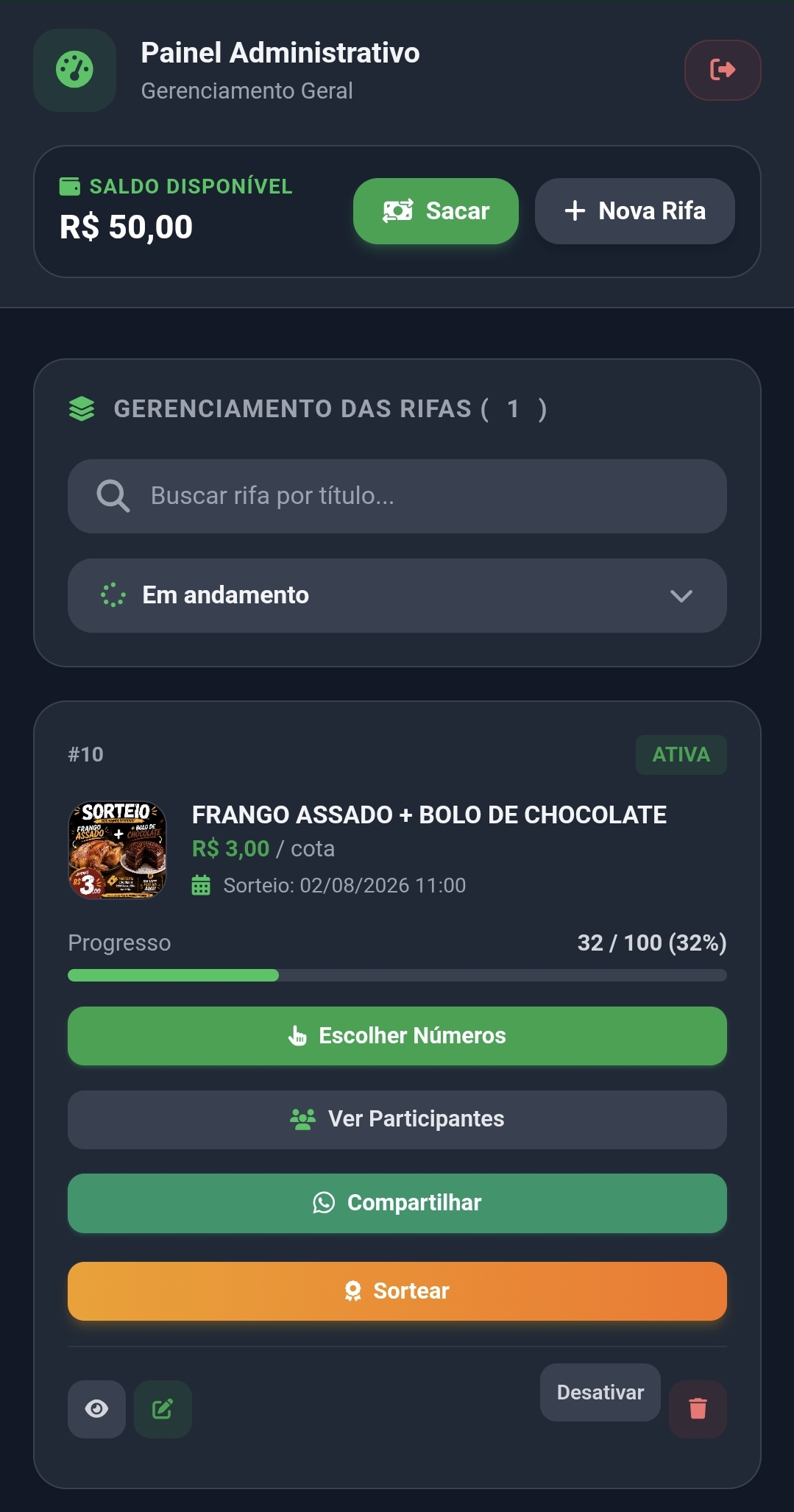 Números da sorte adquiridos